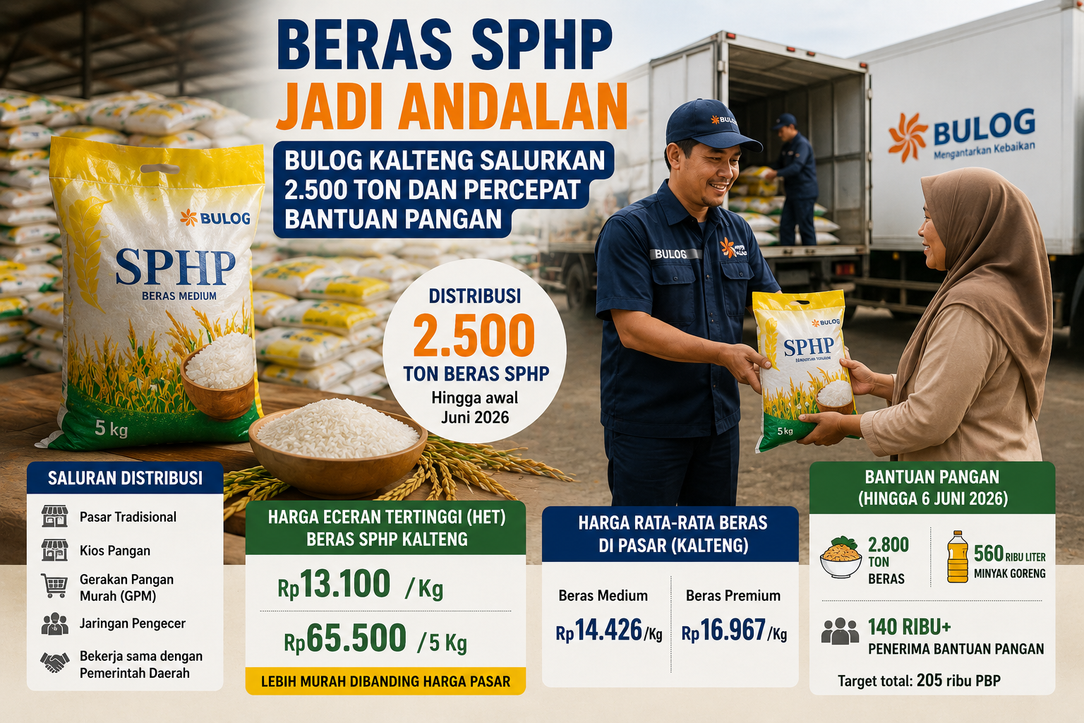 Beras sphp jadi andalan, bulog kalteng salurkan 2. 500 ton dan percepat bantuan pangan Beras Sphp Jadi Andalan, Bulog Kalteng Salurkan 2.500 Ton Dan Percepat Bantuan Pangan