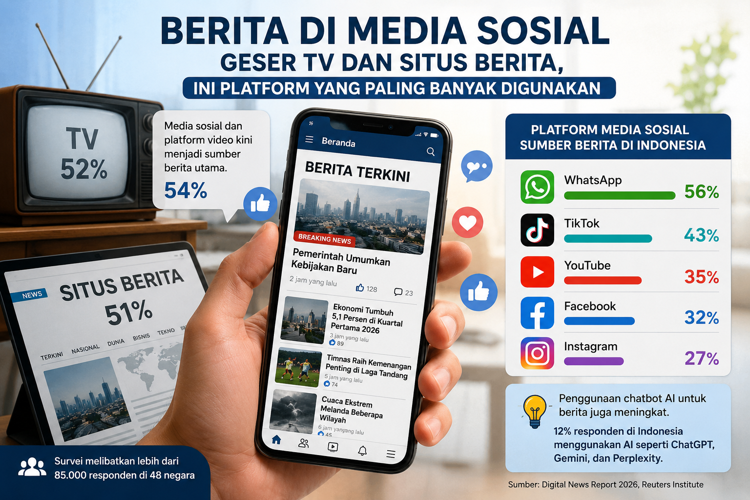 Berita di media sosial geser tv dan situs berita, ini platform yang paling banyak digunakan Berita Di Media Sosial Geser Tv Dan Situs Berita, Ini Platform Yang Paling Banyak Digunakan