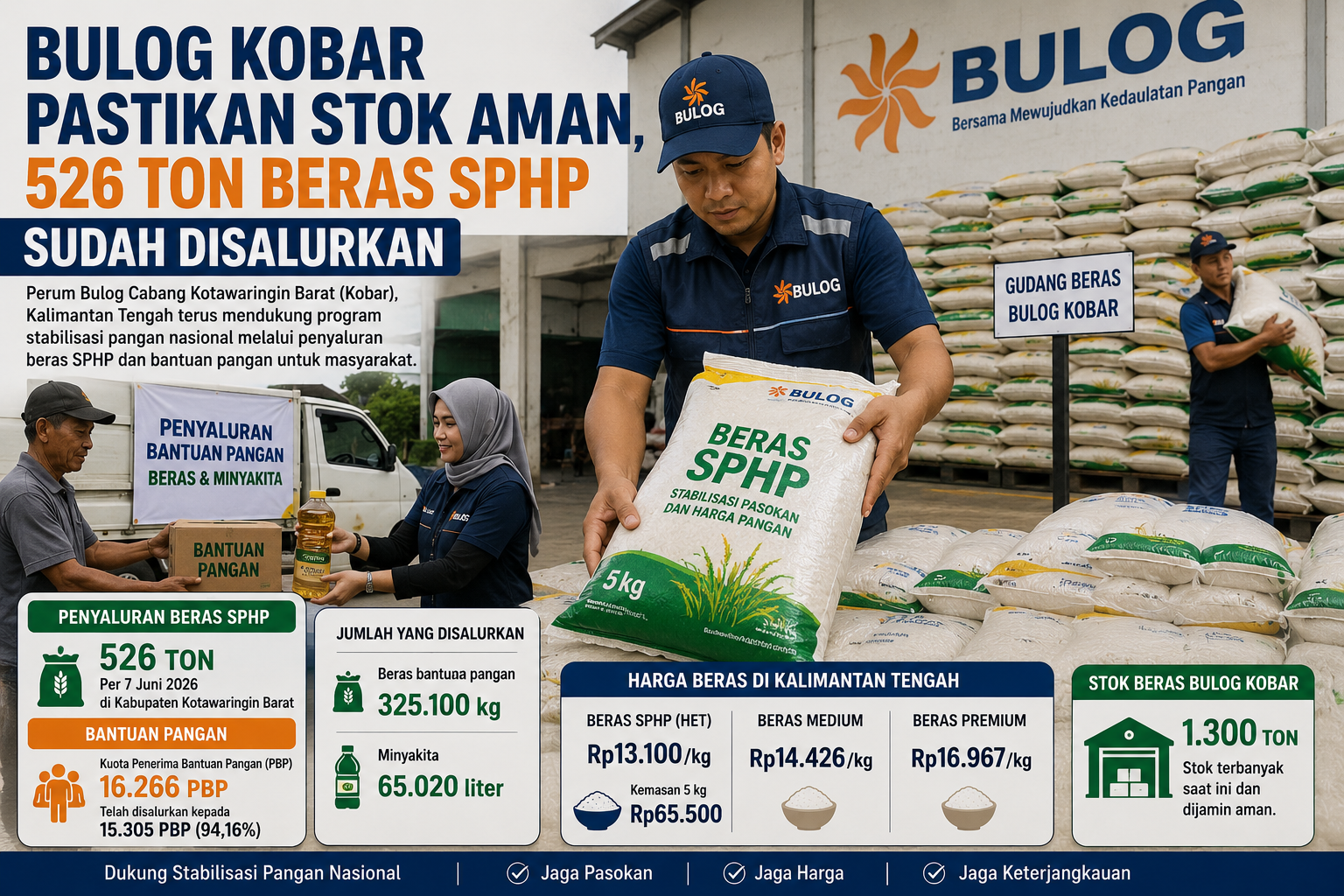 Bulog kobar pastikan stok aman, 526 ton beras sphp sudah disalurkan Bulog Kobar Pastikan Stok Aman, 526 Ton Beras Sphp Sudah Disalurkan