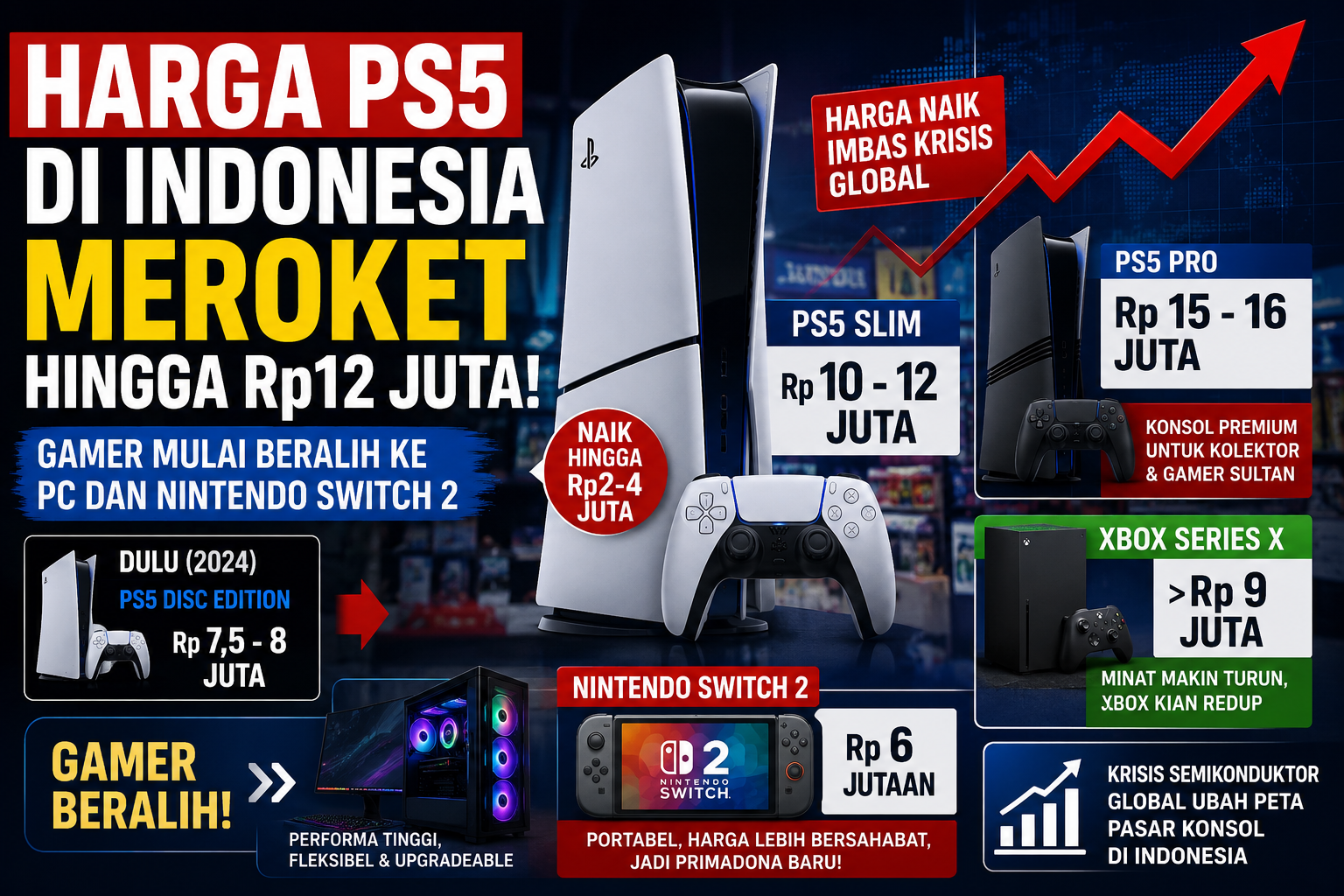 Harga ps5 di indonesia meroket hingga rp12 juta, gamer mulai beralih ke pc dan nintendo switch 2 Harga Ps5 Di Indonesia Meroket Hingga Rp12 Juta, Gamer Mulai Beralih Ke Pc Dan Nintendo Switch 2