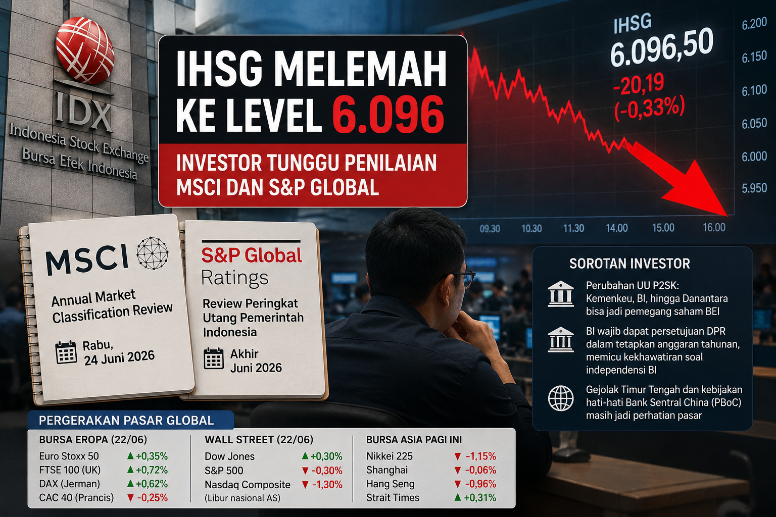 Ihsg melemah ke level 6. 096, pasar tunggu keputusan msci dan rating utang indonesia dari s&p global Ihsg Melemah Ke Level 6.096, Pasar Tunggu Keputusan Msci Dan Rating Utang Indonesia Dari S&Amp;P Global