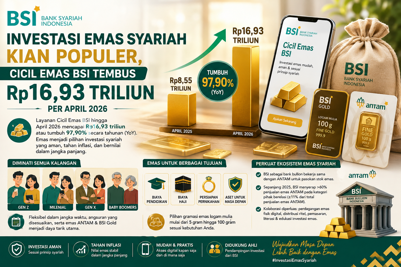 Investasi emas syariah kian populer, cicil emas bsi tembus rp16,93 triliun per april 2026 Investasi Emas Syariah Kian Populer, Cicil Emas Bsi Tembus Rp16,93 Triliun Per April 2026