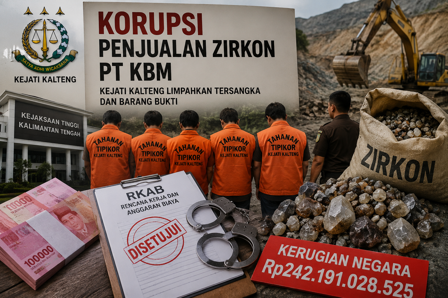 Korupsi penjualan zirkon pt kbm, kejati kalteng limpahkan tersangka dan barang bukti Korupsi Penjualan Zirkon Pt Kbm, Kejati Kalteng Limpahkan Tersangka Dan Barang Bukti