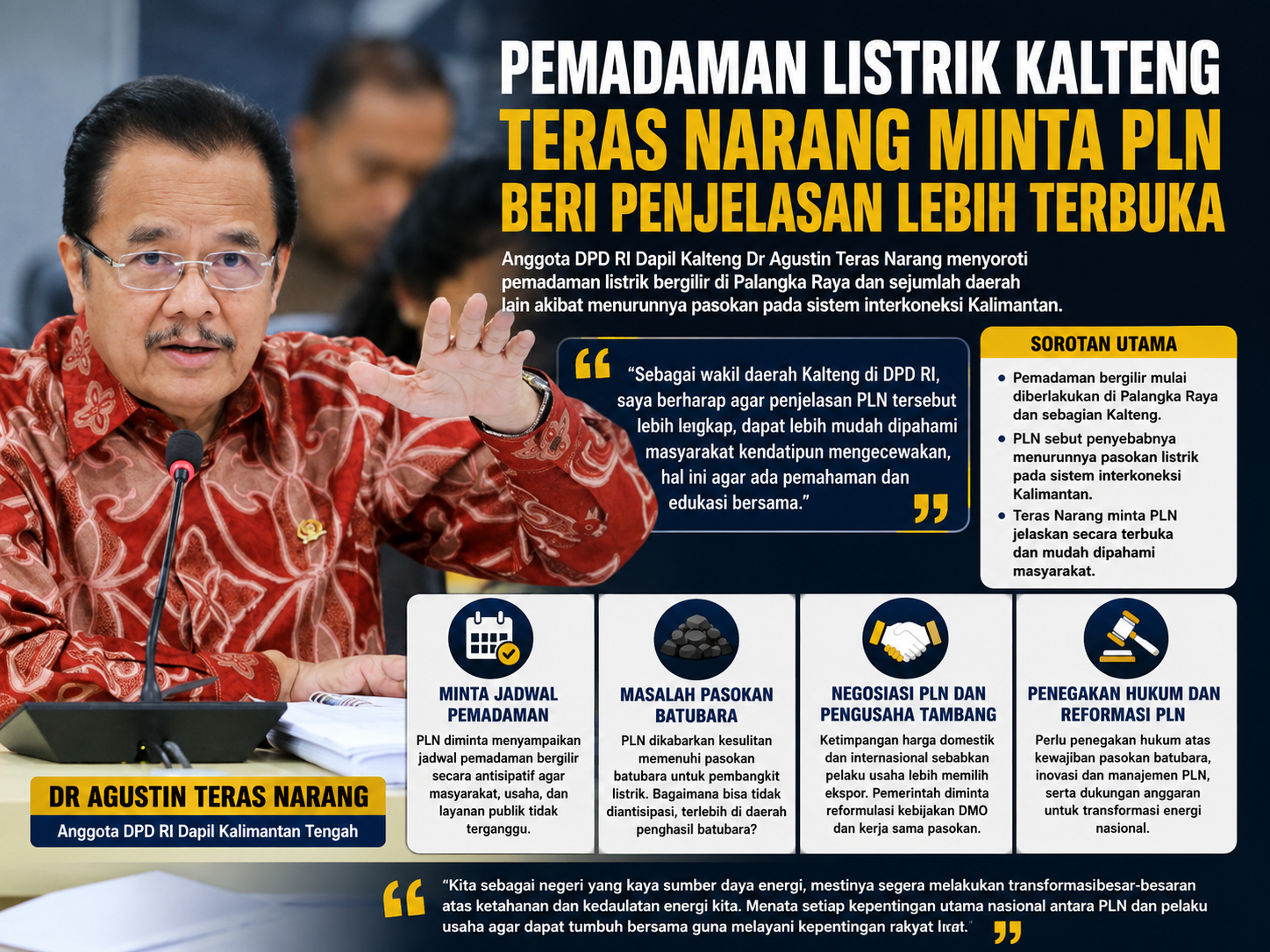 Pemadaman listrik kalteng bergilir, teras narang minta pln beri penjelasan lebih terbuka Pemadaman Listrik Kalteng Bergilir, Teras Narang Minta Pln Beri Penjelasan Lebih Terbuka