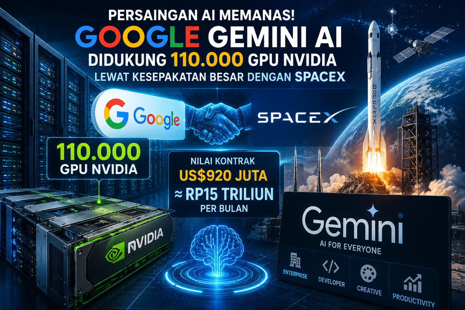Persaingan ai memanas! Google gemini ai didukung 110. 000 gpu nvidia lewat kesepakatan besar dengan spacex Persaingan Ai Memanas! Google Gemini Ai Didukung 110.000 Gpu Nvidia Lewat Kesepakatan Besar Dengan Spacex