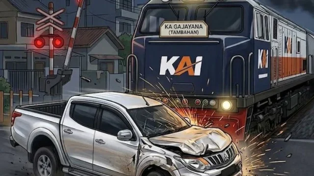 Sopir Meregang Nyawa, Mitsubishi Triton Terseret 30 Meter Di Moncong Lokomotif Ka Gajayana