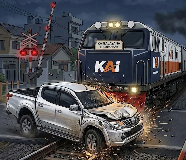 Sopir meregang nyawa, mitsubishi triton terseret 30 meter di moncong lokomotif ka gajayana Sopir Meregang Nyawa, Mitsubishi Triton Terseret 30 Meter Di Moncong Lokomotif Ka Gajayana